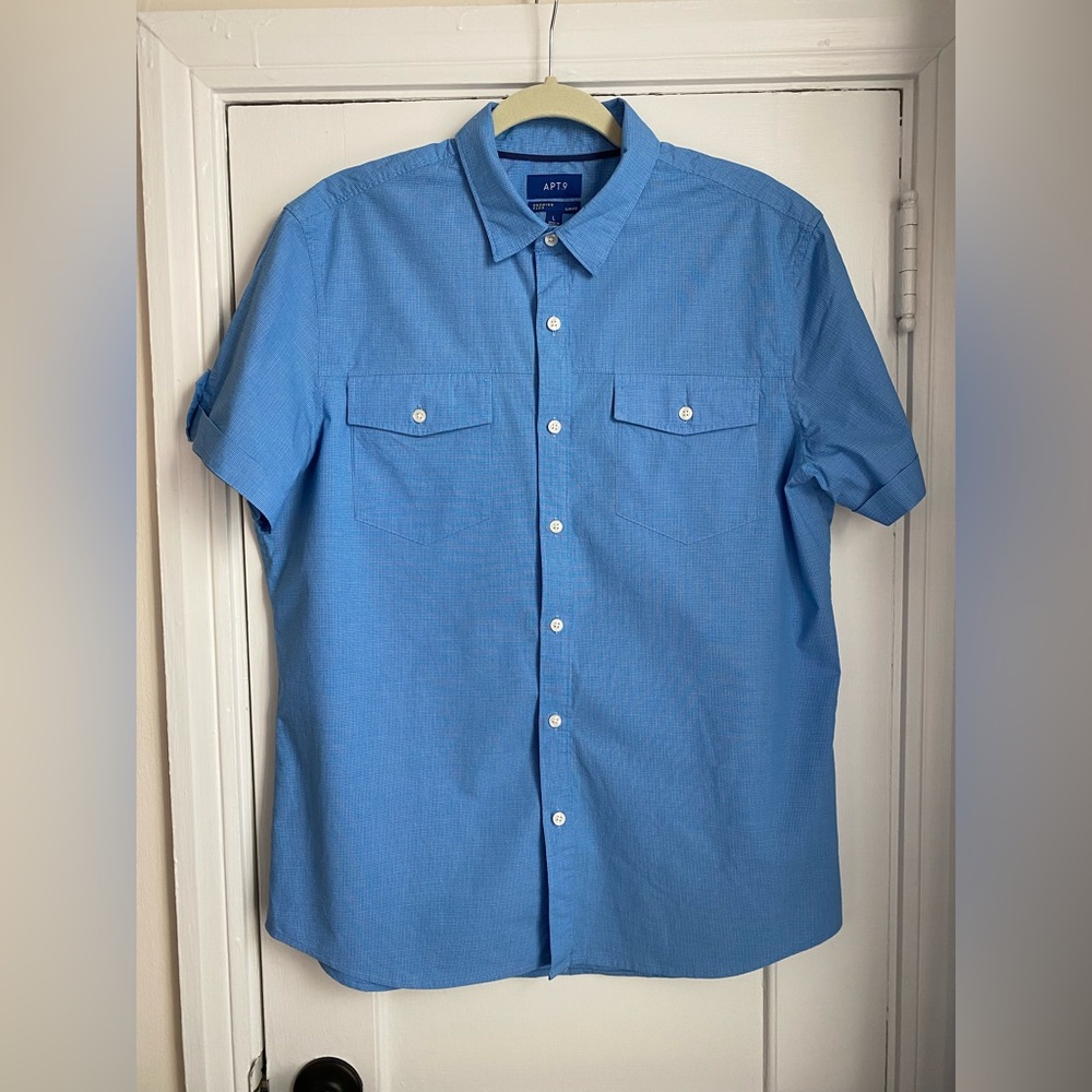 Apt 9 blue short sleeve button down shirt